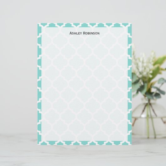 Turquoise Aqua Wht Moroccan Quatrefoil Pattern #5 (Standing Front)