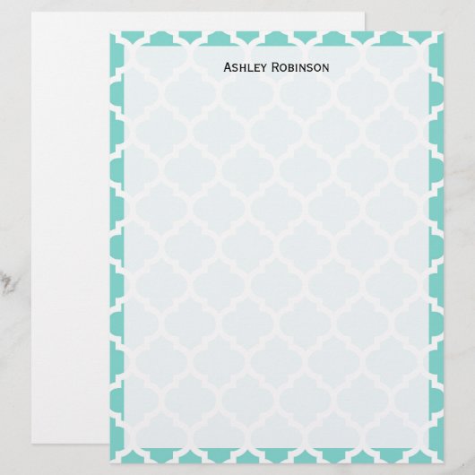 Turquoise Aqua Wht Moroccan Quatrefoil Pattern #5 (Front/Back)