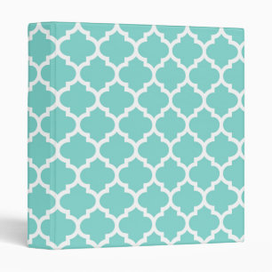 Turquoise Aqua Wht Moroccan Quatrefoil Pattern #5 3 Ring Binder