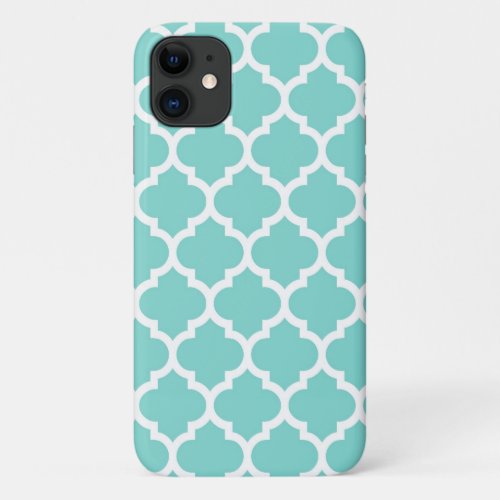Turquoise Aqua Wht Moroccan Quatrefoil Pattern 5 iPhone 11 Case