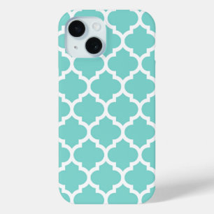 Turquoise Aqua Wht Moroccan Quatrefoil Pattern #5 iPhone 15 Case