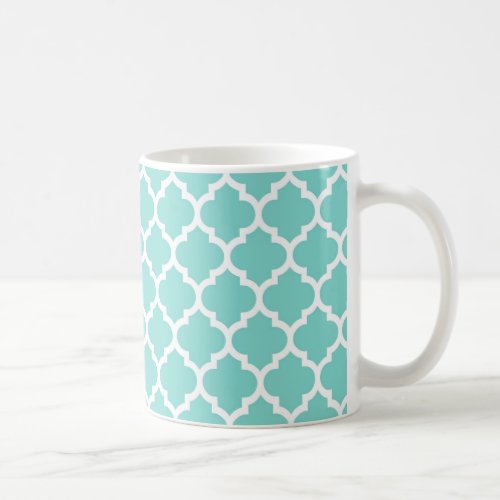Turquoise Aqua Wht Moroccan Quatrefoil Pattern 5 Coffee Mug