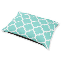 Turquoise Aqua Wht Moroccan Quatrefoil Pattern #5 Pet Bed