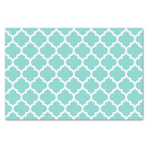 Turquoise Aqua Wht Moroccan Quatrefoil Pattern 5 Tissue Paper