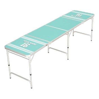 Turquoise Aqua With White Stripes Sports Jersey Beer Pong Table by FantabulousSports at Zazzle