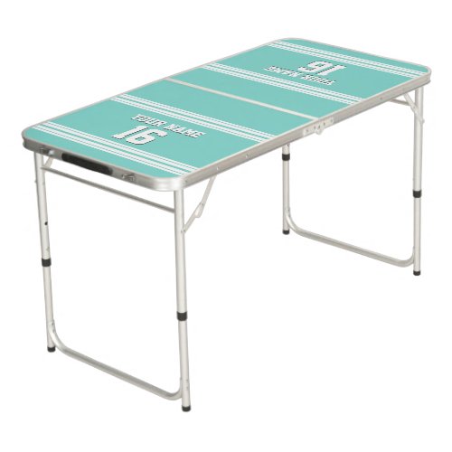 Turquoise Aqua with White Stripes Sports Jersey Beer Pong Table