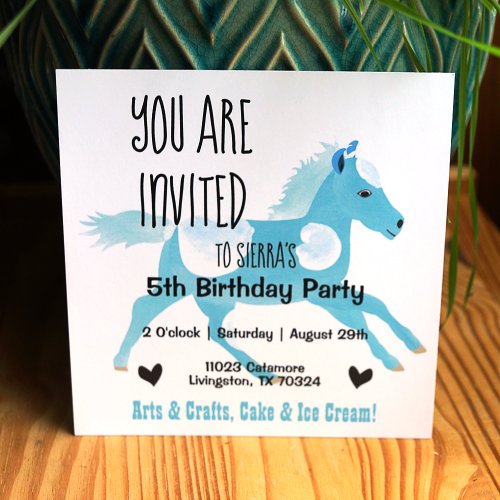 Turquoise Aquamarine Pony Birthday Invitation