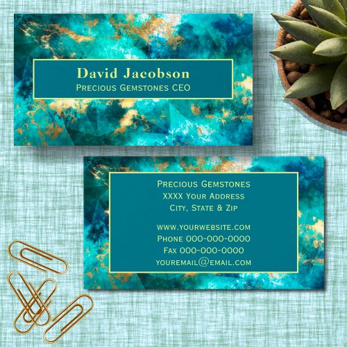 Turquoise Aquas and Gold Business Card