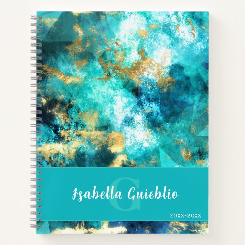 Turquoise Aquas and Gold Gemstone Notebook