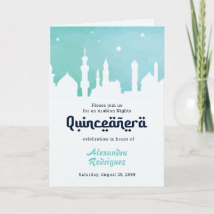 Turquoise Arabian Nights Watercolor Quinceañera Invitation