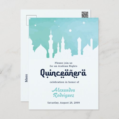 Turquoise Arabian Nights Watercolor Quinceaera Postcard