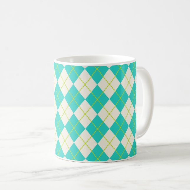 Turquoise Argyle Mug (Front Right)