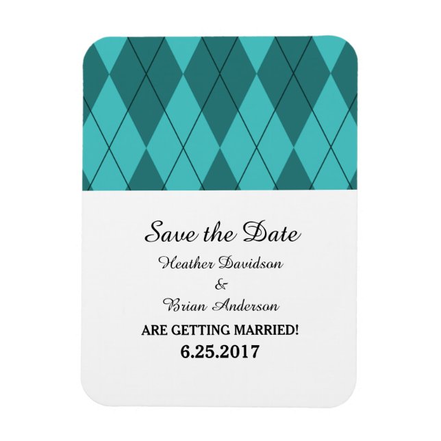 Turquoise Argyle Save the Date Flexi Magnet (Vertical)