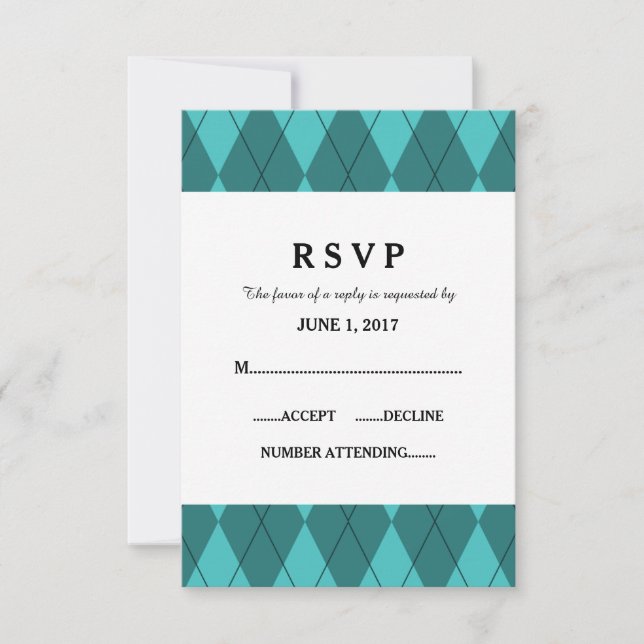 Turquoise Argyle Wedding Response Card (Front)