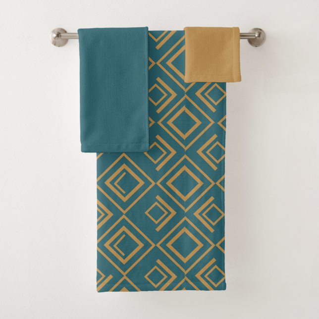 Turquoise Art Deco  Bath Towel Set (Insitu)
