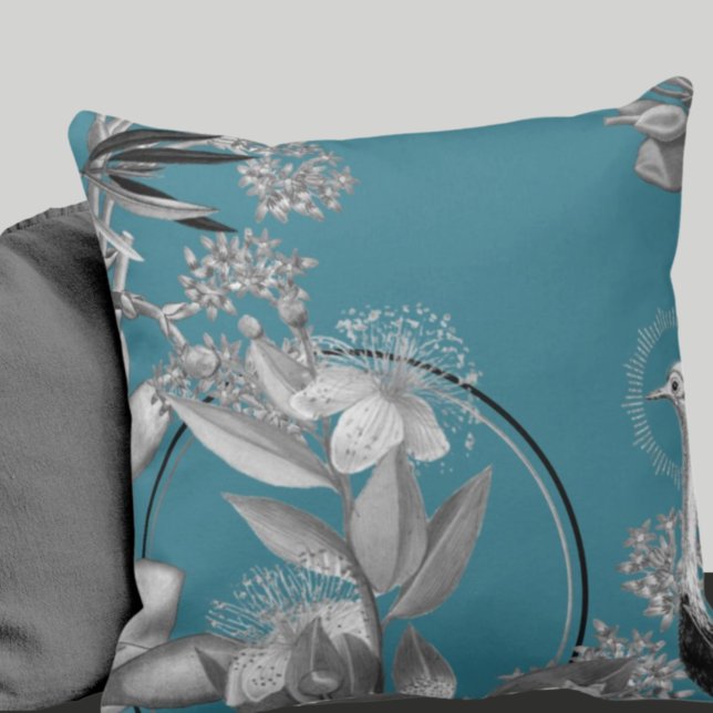 Turquoise Artistic Floral Design Throw Pillow (Creator Uploaded)