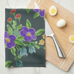 Turquoise Artsy Floral Kitchen Towel