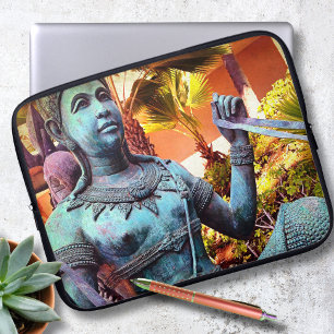 Turquoise Asian Warrior Statue Antique Photo Bold Laptop Sleeve