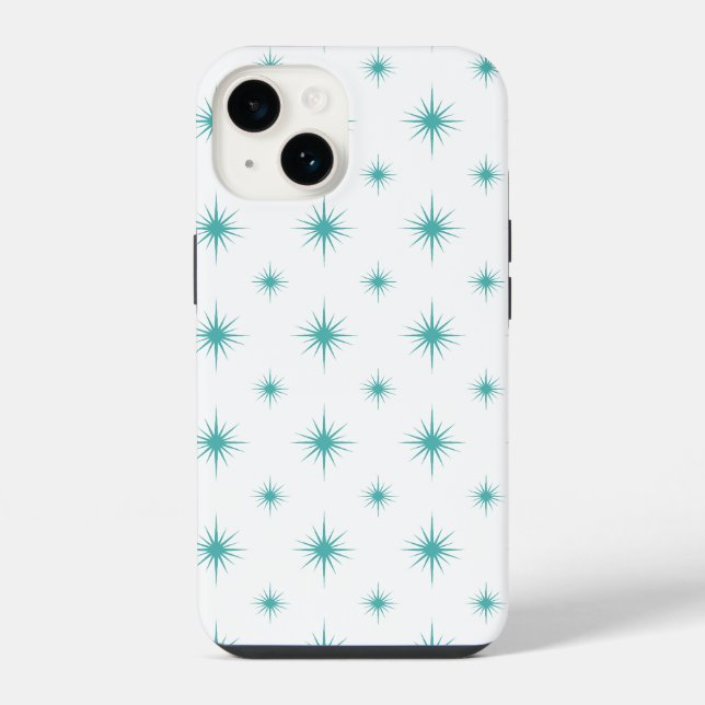Turquoise Atomic Starburst Mid Century Pattern Iphone Case (Back)