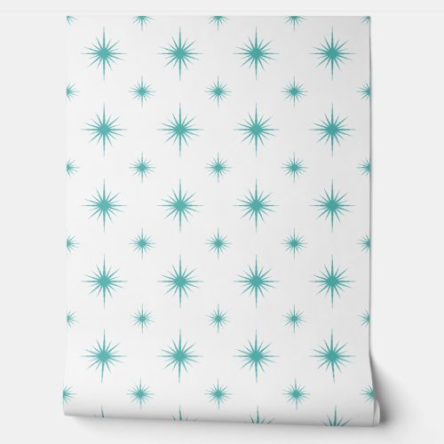 Turquoise Atomic Starburst Mid_century Pattern Wallpaper