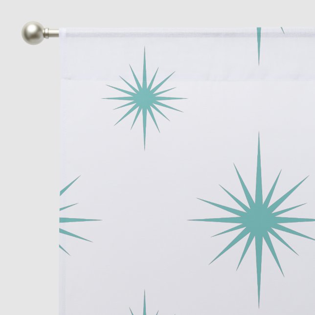 Turquoise Atomic Starburst Stars Mid Century Sheer Curtains (Pocket)