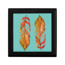 Turquoise Autumn Feathers Keepsake Box
