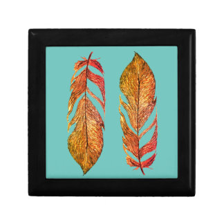 Turquoise Autumn Feathers Keepsake Box