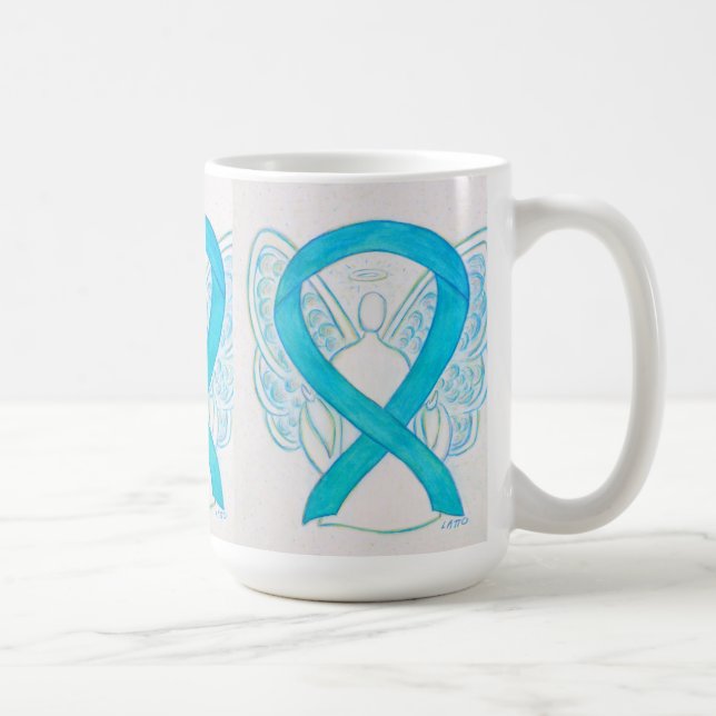 Turquoise Awareness Ribbon Angel Art Mug (Right)