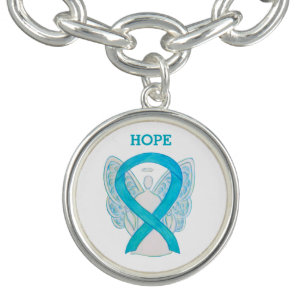 Turquoise Awareness Ribbon Angel Charm Bracelet