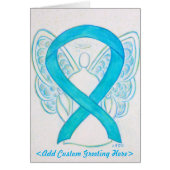 Turquoise Awareness Ribbon Angel Greeting Card (Front)