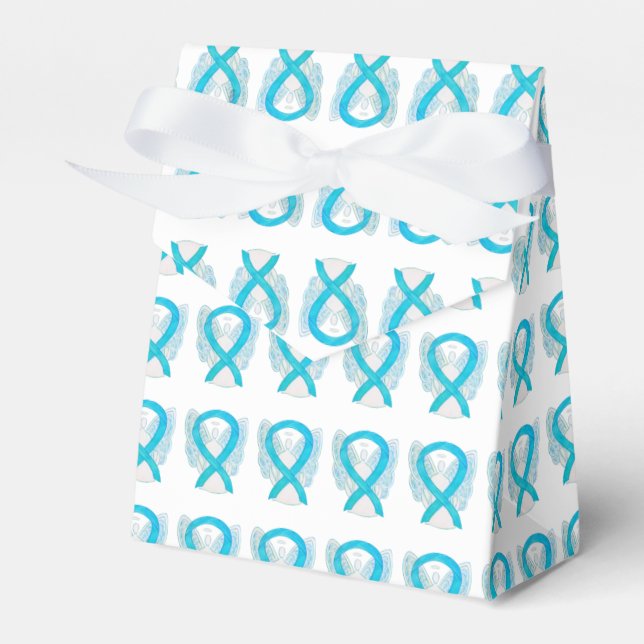 Turquoise Awareness Ribbon Angel Party Favor Box (Front Side)