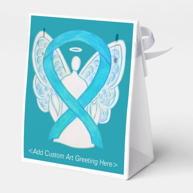 Turquoise Awareness Ribbon Angel Party Favor Box (Back Side)