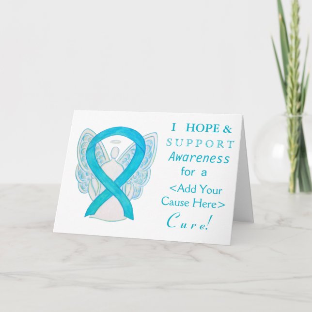 Turquoise Awareness Ribbon Custom Angel Cards (Front)