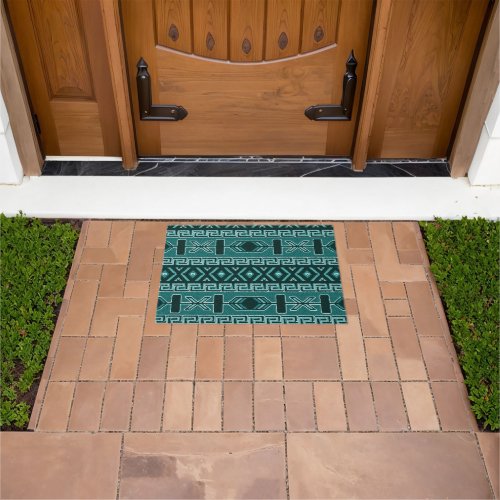 Turquoise Aztec Pattern Southwest Tribal Doormat