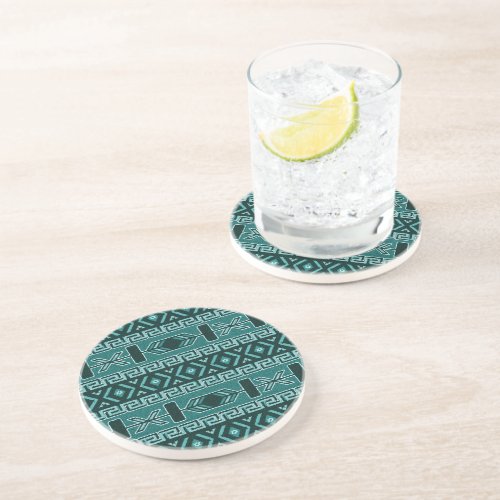 Turquoise Aztec Pattern Southwestern Design Drink Coaster