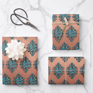 Turquoise Aztec Symbol Wrapping Paper Sheets