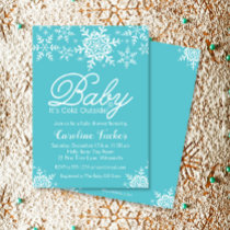 Turquoise Baby Its Cold Outside Winter Baby Shower Invitation