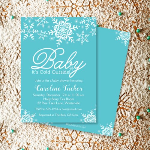 Turquoise Baby Its Cold Outside Winter Baby Shower Invitation