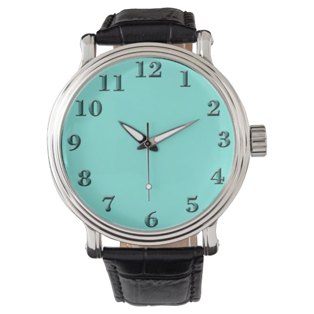 Turquoise Background Black Vintage Leather Watch (Front)