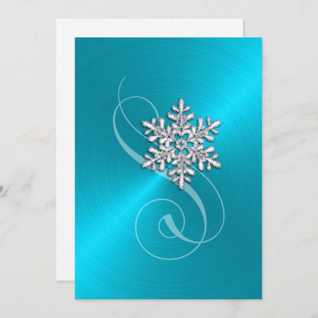 Turquoise Background Crystal Snowflake Wedding Invitation (Front/Back)