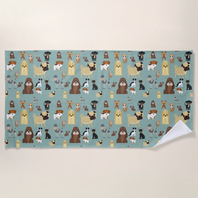 turquoise background dogs pattern beach towel (Front)