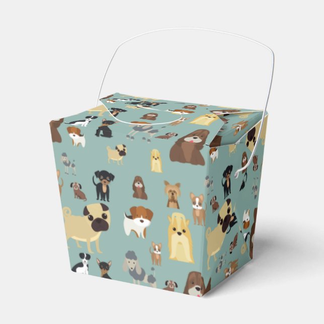 turquoise background dogs pattern favor boxes (Front Side)