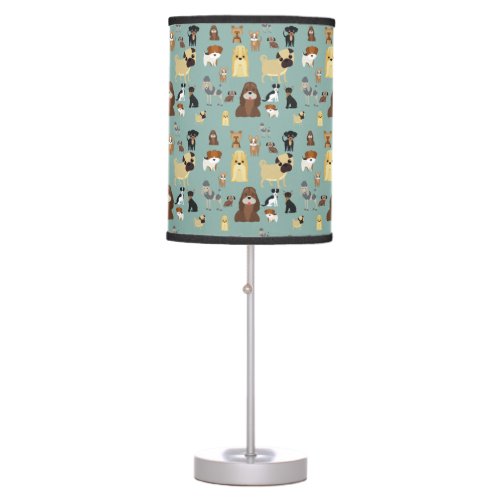 turquoise background dogs pattern table lamp