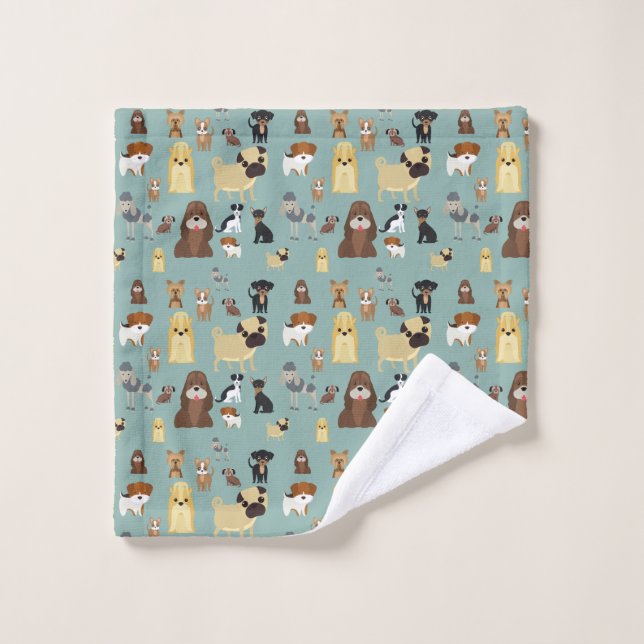 turquoise background dogs pattern wash cloth (Wash Cloth)