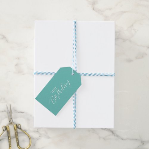 Turquoise background white modern Typography Gift Tags
