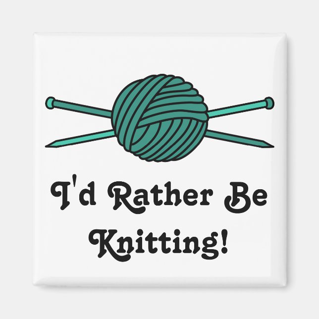 Turquoise Ball of Yarn & Knitting Needles Magnet (Front)