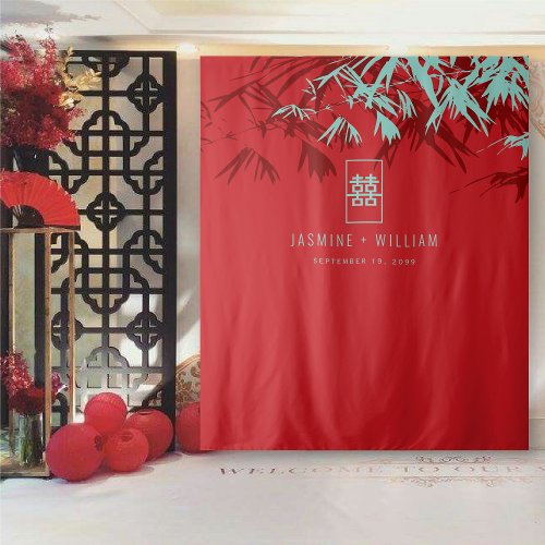 Turquoise Bamboo Leaves Chinese Wedding Backdrop