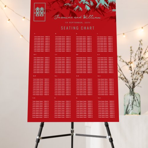 Turquoise Bamboo Leaves Chinese Wedding Seat Chart Foam Board