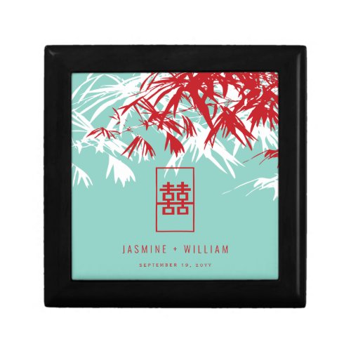 Turquoise Bamboo Leaves Double Xi Chinese Wedding Gift Box