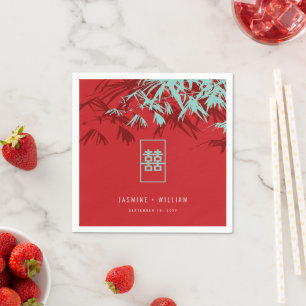 Turquoise Bamboo Leaves Double Xi Chinese Wedding Napkins
